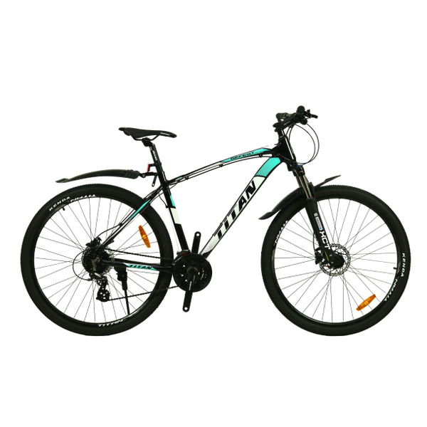 Гірський алюмінієвий велосипед Titan Gefest 2022 29" 20" Чорний-Білий-Бірюзовий 1583 фото